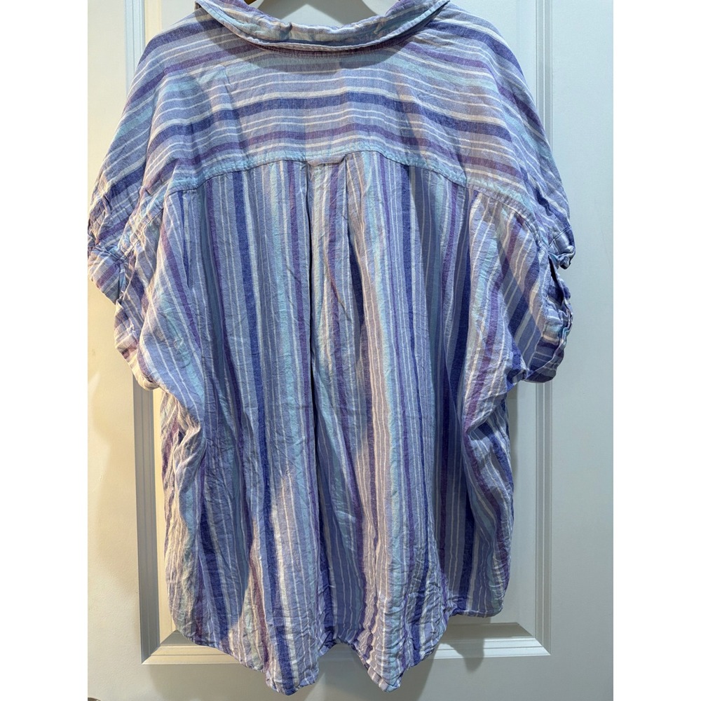 Terra & Sky Womens 3X Blue Purple Striped Linen Blend Button Down Shirt TS251001 - Picture 4 of 7